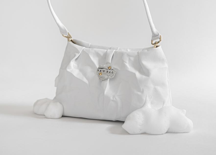 white plant based leather handbag by Mirjam Krajina and Sabant