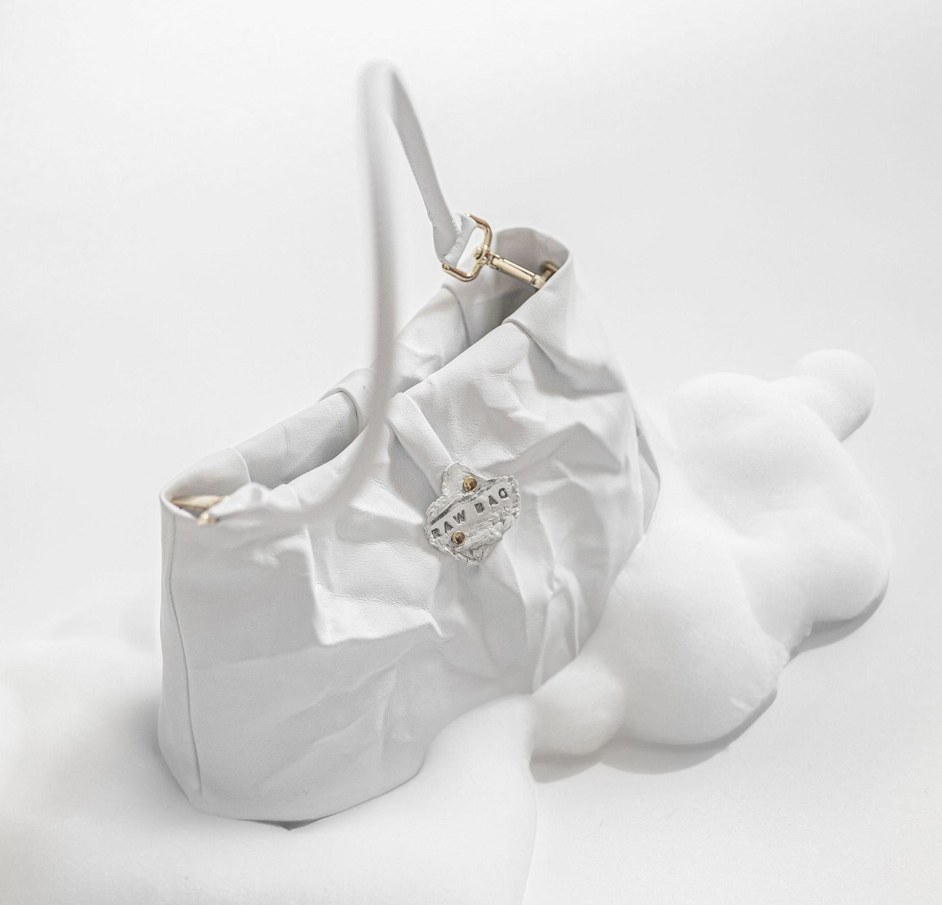 White leather bag Raw Bag by Mirjam Krajina with foam