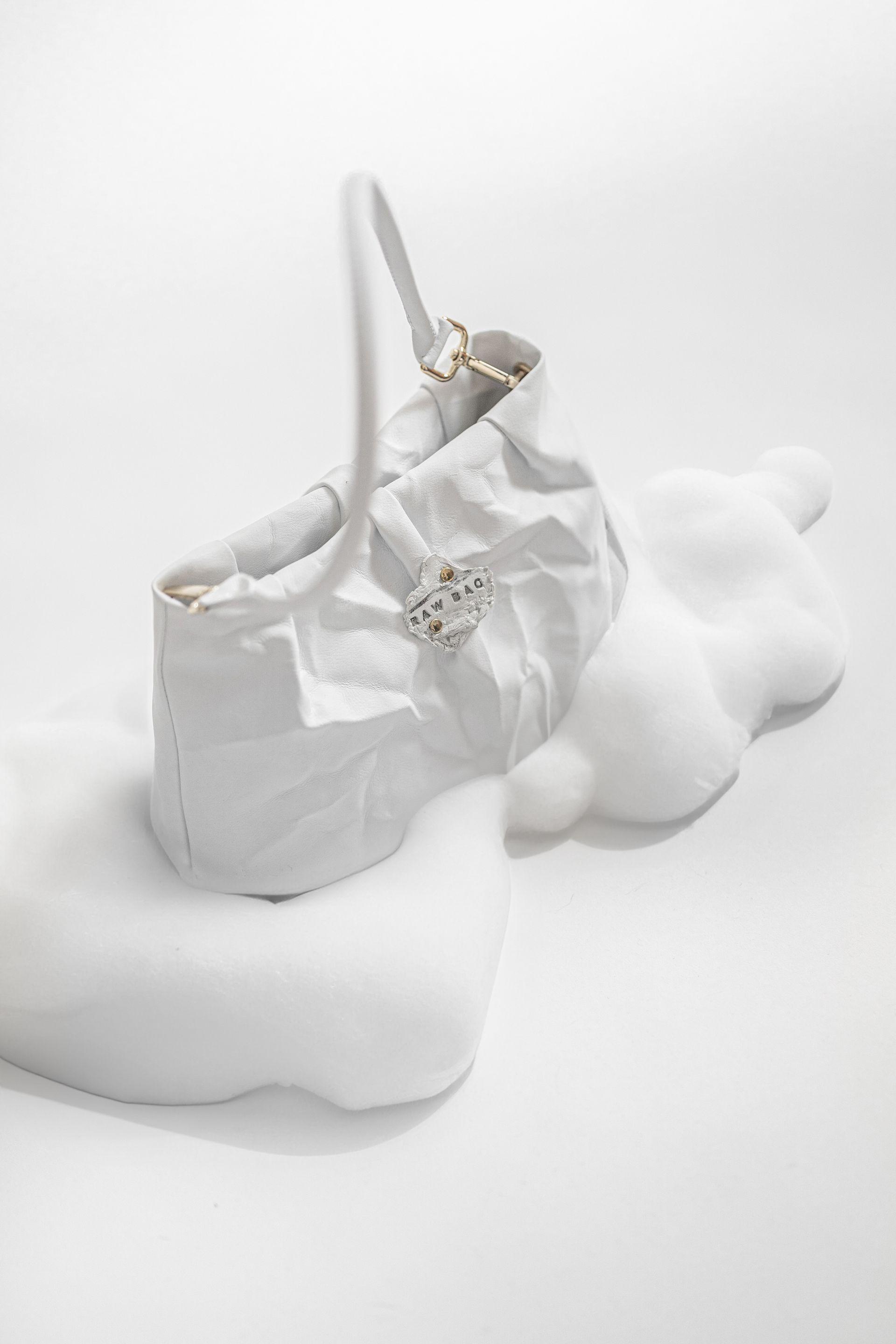 White leather bag from plant based leather with foam