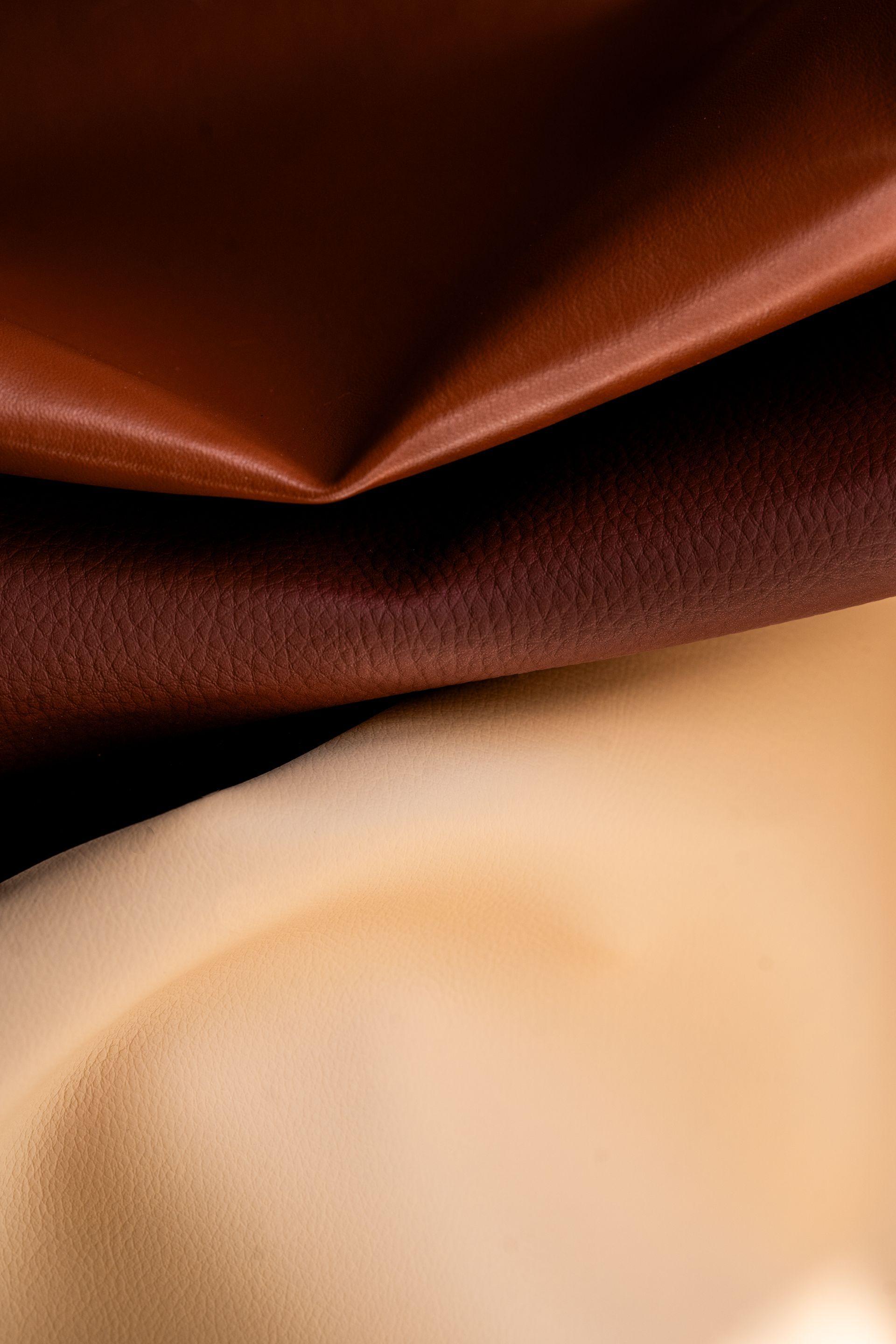 Tan and brown plant based leather closeup