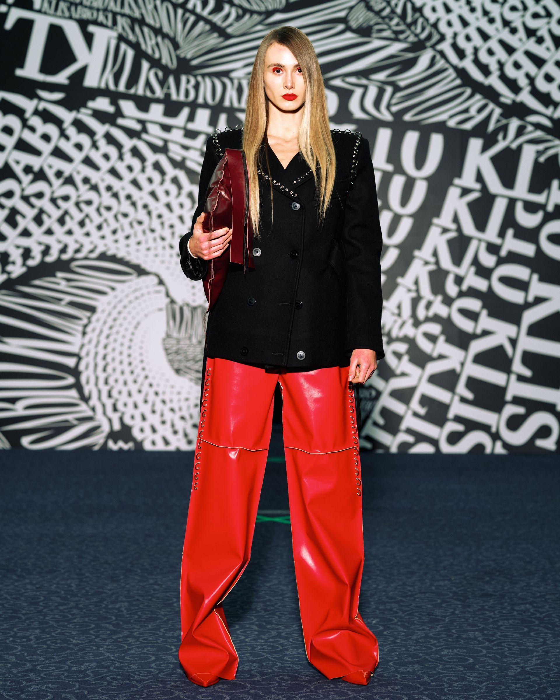 Relaxed-fit wide-leg red leather trousers made from Sabant Gin skin