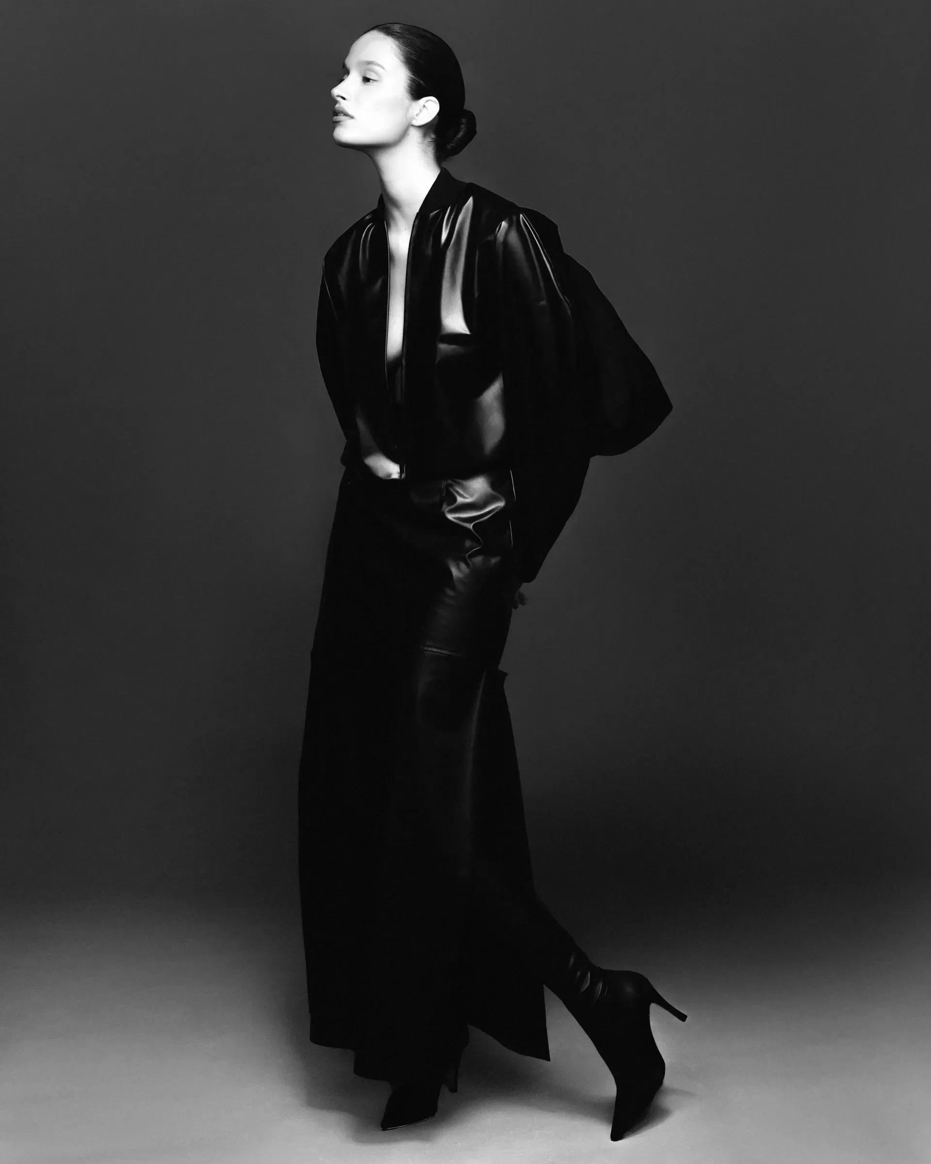 Minami black dress high fashion made from plant-based leather of Sabant